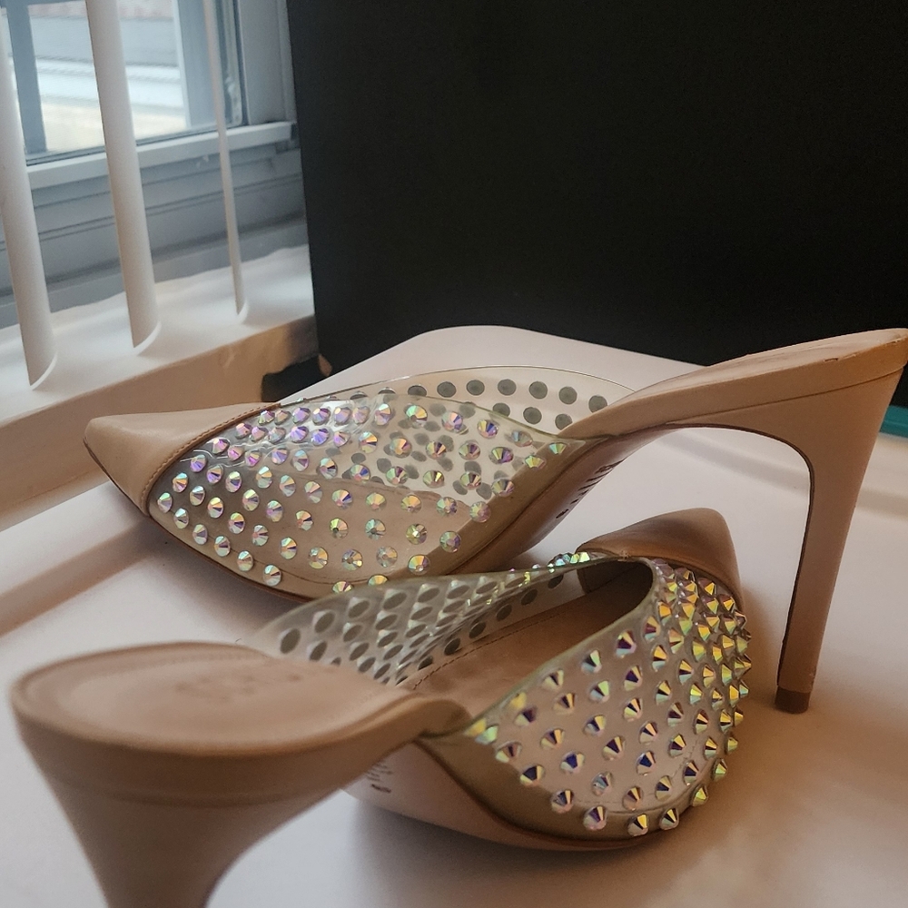 Schutz Tan and Silver Studded Women's Heels - Picture 2 of 8